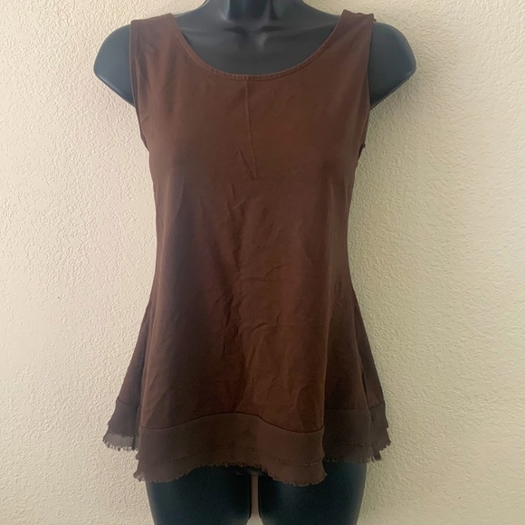 Coldwater Creek Tops - Coldwater Creek Brown sleeveless tank ruffled hem cotton/modal Size M 10/12